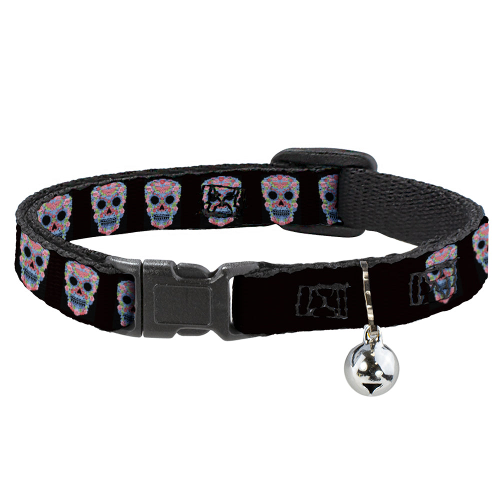 Cat Collar Breakaway - Wonder Woman Floral Skull Black Multi Pastel