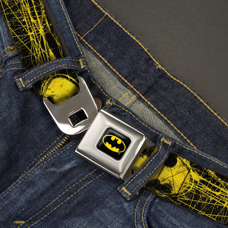 Batman Full Color Black Yellow Seatbelt Belt - Batman Shield CLOSE-UP Sketch Black/Yellow Webbing