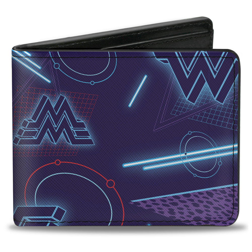 Bi-Fold Wallet - Wonder Woman 1984 Logo 80's Neon Blues Purples Reds