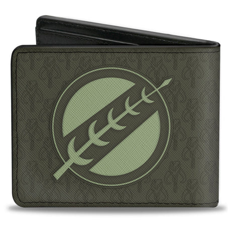 Bi-Fold Wallet - Star Wars Boba Fett Helmet + Mandalorian Crest Kyr'bes Skull Monogram Greens