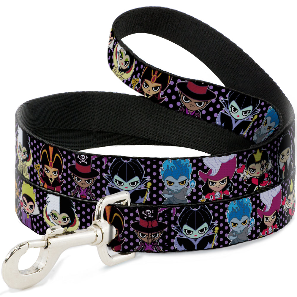 Dog Leash - Disney 11-Sweet Chibi Villain Poses Polka Dot Black/Lavender