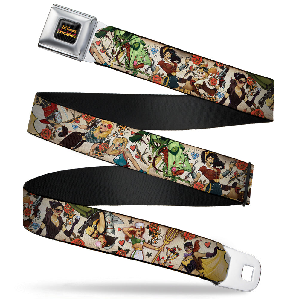 DC COMICS BOMBSHELLS Rays Full Color Black Gray Orange-Red Fade Seatbelt Belt - 10-DC Bombshells/Traditional Tattoos Scattered Tan Webbing