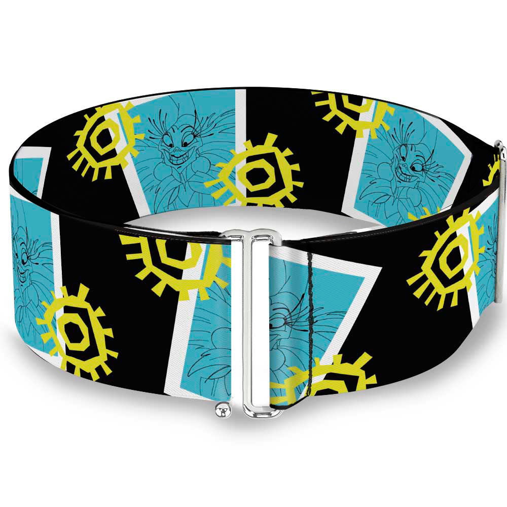 Cinch Waist Belt - Yzma Smiling Face Block Sun Icon Black White Blue Yellow