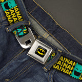 Batman Full Color Black Yellow Seatbelt Belt - Batman Face & Logo Sketch/NANANA! Black/Yellow/Aqua Webbing