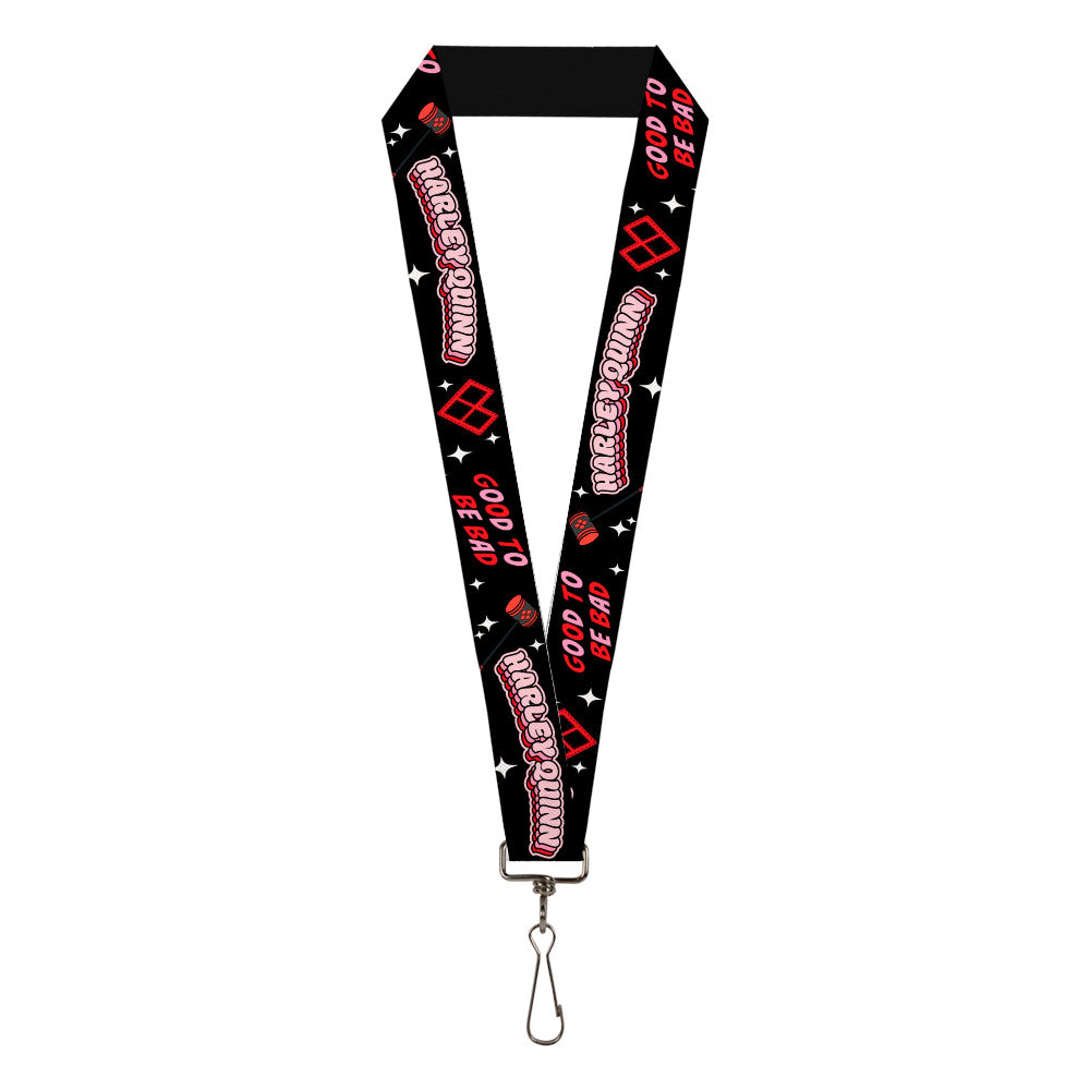 Lanyard - 1.0" - HARLEY QUINN GOOD TO BE BAD Collage Black Red Pinks