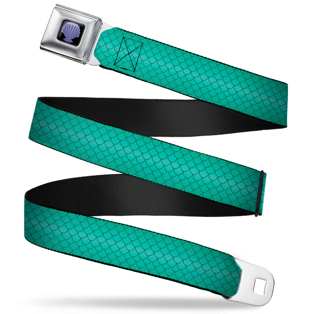 The Little Mermaid Clam Shell Full Color Black Purples Seatbelt Belt - Ariel's Scales Turquoise Blues Webbing