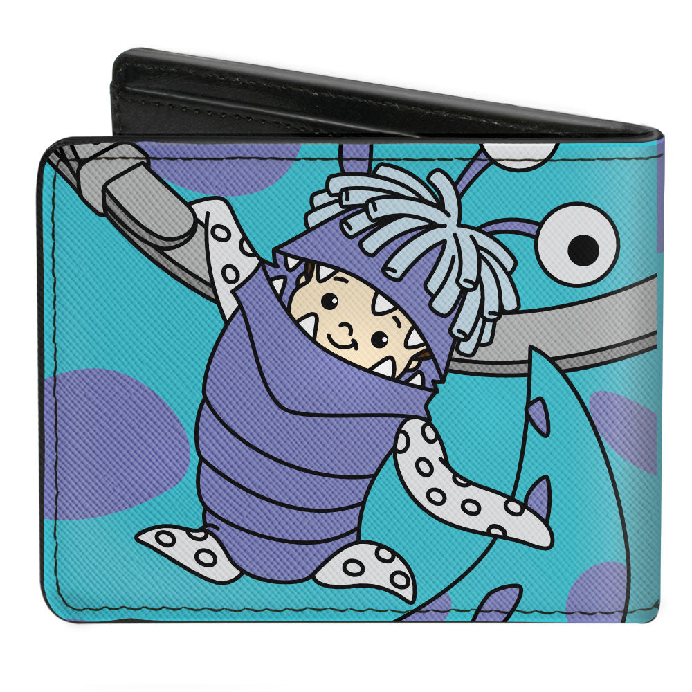 Bi-Fold Wallet - Monsters Inc. Sulley Hands + Boo Monster Hanging On Pose Blues Purples