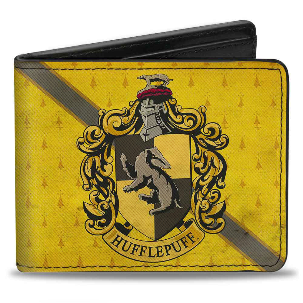 Bi-Fold Wallet - HUFFLEPUFF Crest Stripe4 Weathered Gold Brown