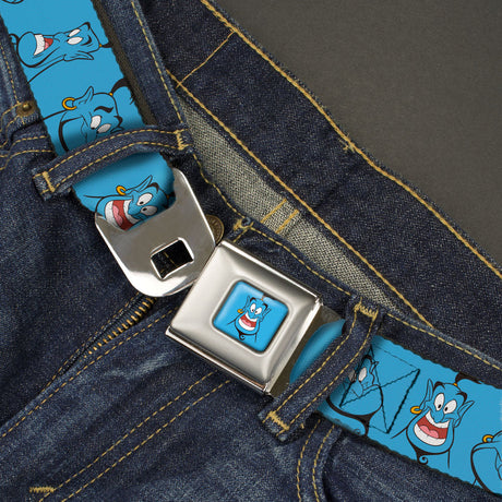 Classic Aladdin Genie Smiling Expression Full Color Blue Seatbelt Belt - Classic Aladdin Genie 4-Expressions Blues Webbing