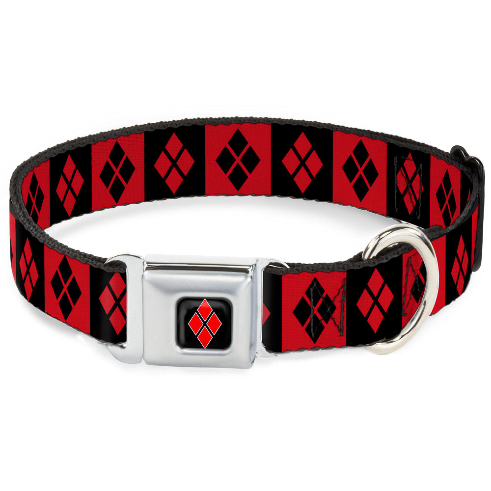 Harley Quinn Diamond Full Color Black Red Seatbelt Buckle Collar - Harley Quinn Diamond Blocks Red/Black Black/Red