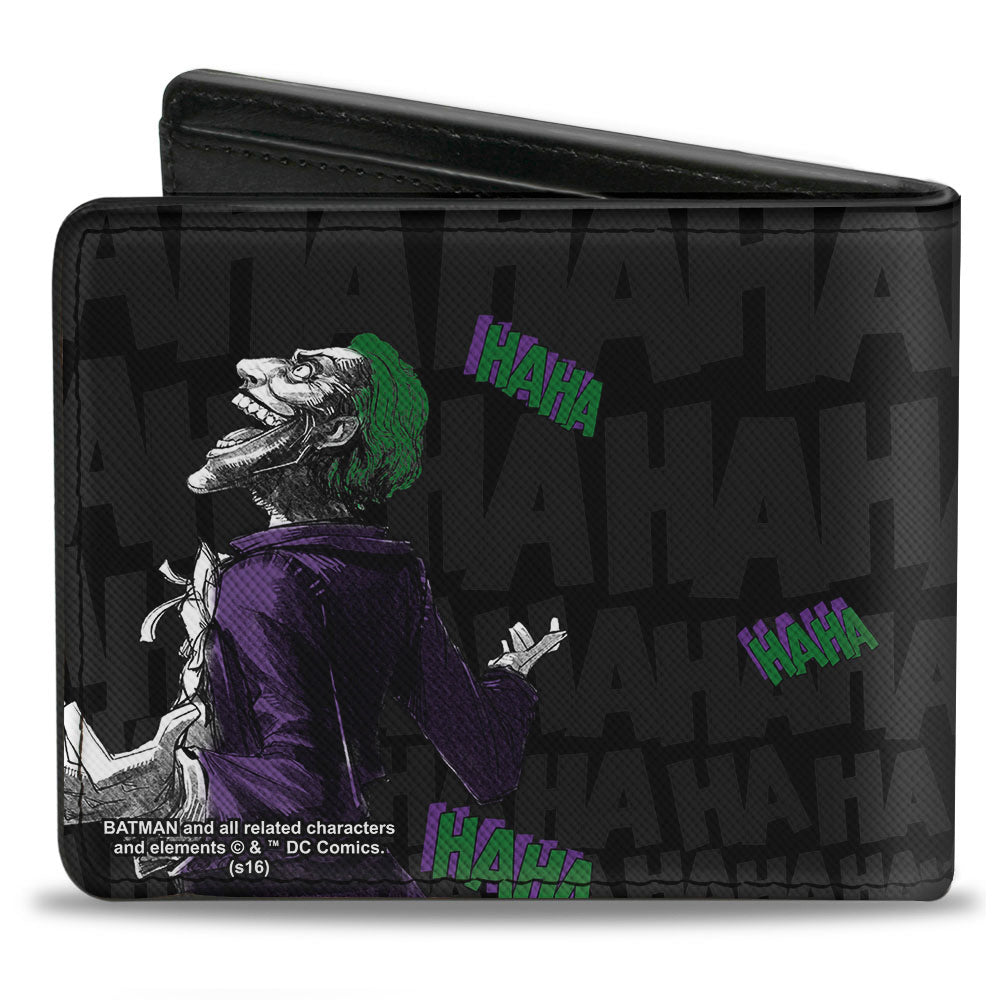 Bi-Fold Wallet - Joker Smiling + Laughing Poses HAHA Black Gray Purple Green