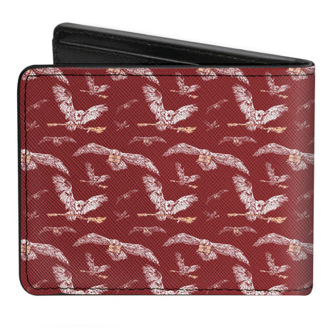 Bi-Fold Wallet - HARRY POTTER Hedwig Flying Poses Burgundy White Golds