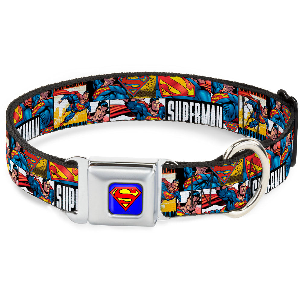 Superman Full Color Blue Seatbelt Buckle Collar - SUPERMAN Action Blocks White