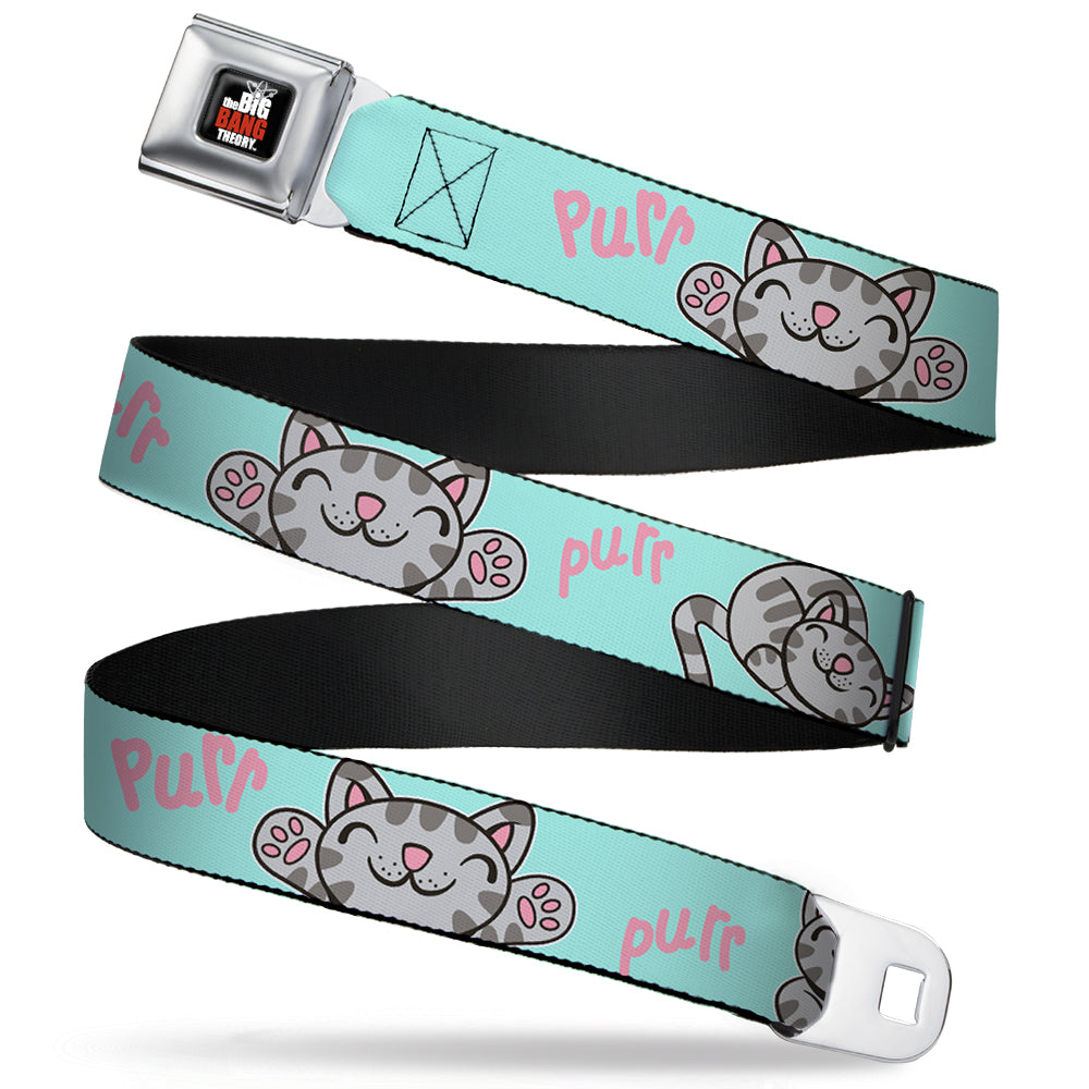 THE BIG BANG THEORY Full Color Black White Red Seatbelt Belt - Soft Kitty Poses Pale Turquoise/Pink Webbing