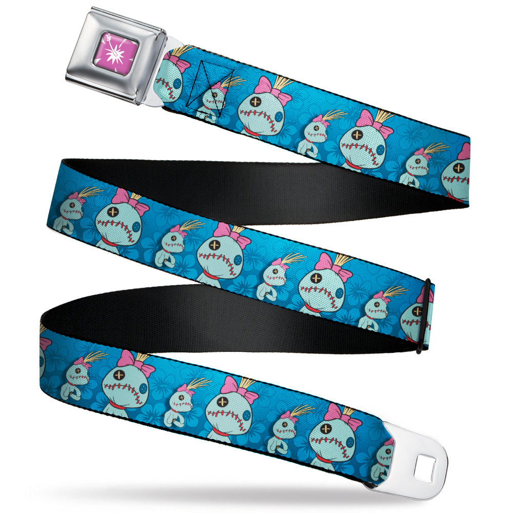 Lilo & Stitch Hibiscus Flower Full Color White/Purple Seatbelt Belt - Lilo & Stitch Scrump 2-Poses/Hibiscus Flowers Blues Webbing