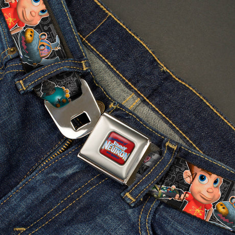 The Adventures of Jimmy Neutron Logo Full Color Red/Blues Seatbelt Belt - Jimmy Neutron Gadget Poses/Goddard Webbing