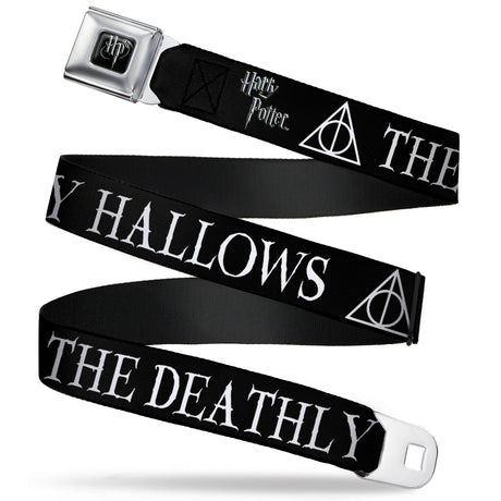 Harry Potter Logo Full Color Black/White Seatbelt Belt - THE DEATHLY HALLOWS/Symbol Black/White Webbing