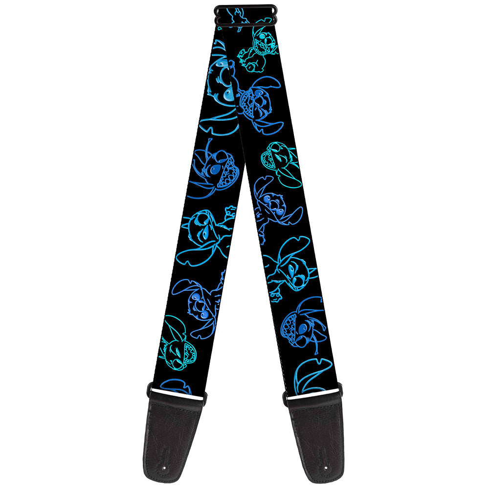 Guitar Strap - Electric Stitch Poses Black Neon Blue