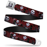 Jack Expression6 Full Color Seatbelt Belt - Nightmare Before Christmas 3-Jack Poses/Peeping Eyes Burgundy/Black/Yellow Webbing