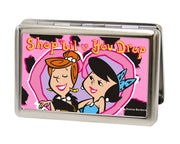 Business Card Holder - LARGE - Wilma & Betty SHOP TIL YOU DROP Heart FCG Pink