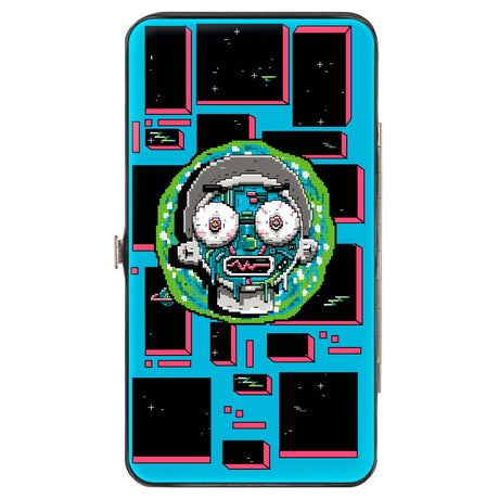 Hinged Wallet - Rick and Morty Logo and Circuit Faces and Blocks Multi Color