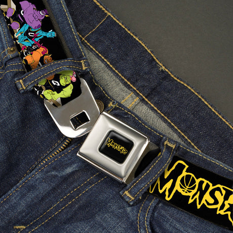 Space Jam MONSTARS Logo Black/Yellow Seatbelt Belt - Space Jam MONSTARS Logo/5-Character Group Pose Black/Yellow Webbing