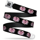 Superman Black Silver Seatbelt Belt - Super Shield Hibiscus Design Black/Pink Webbing