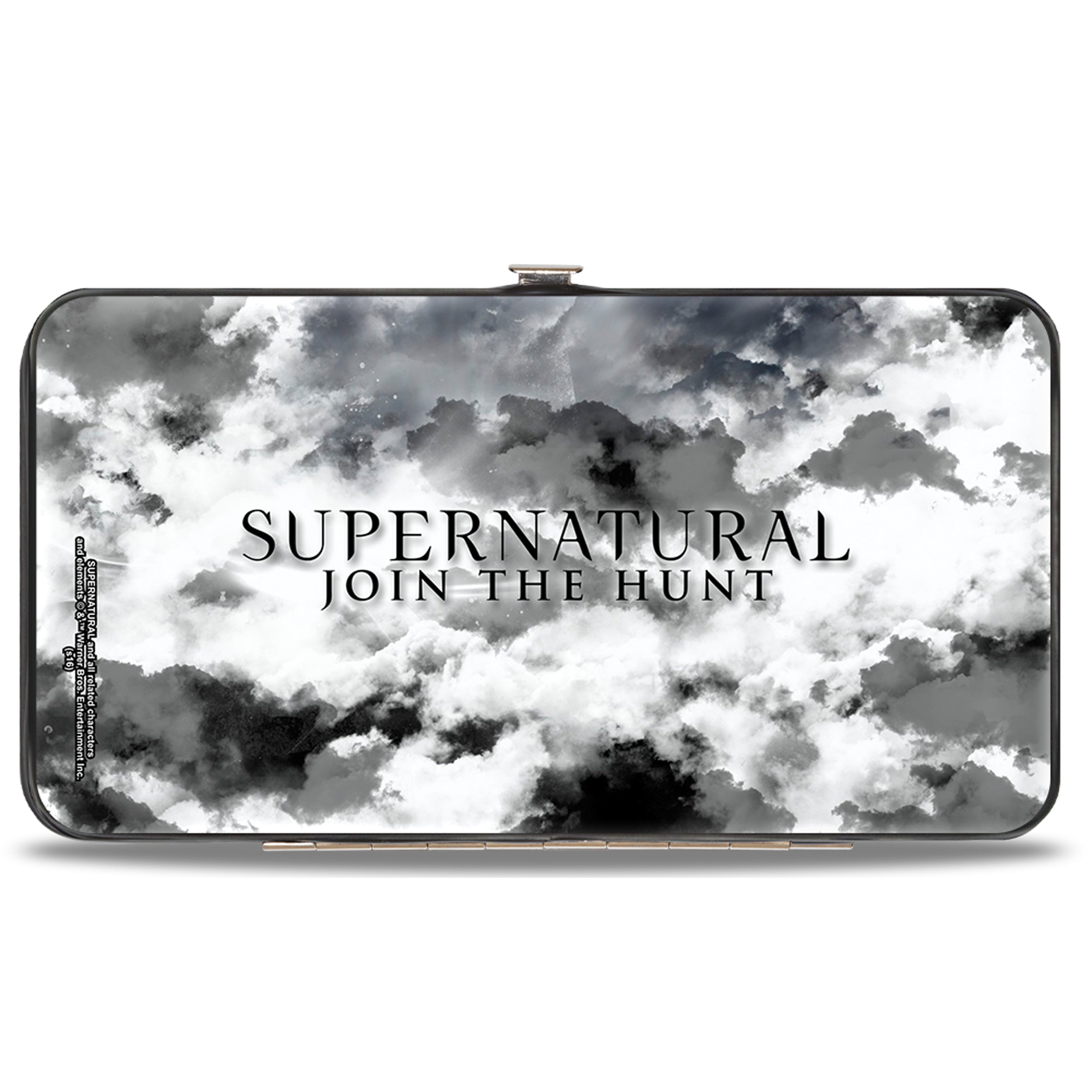 Hinged Wallet - Supernatural 4-Character Collage + Logo Clouds Grays Sepia