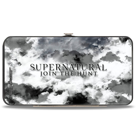 Hinged Wallet - Supernatural 4-Character Collage + Logo Clouds Grays Sepia