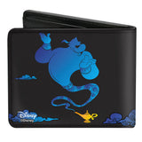 Bi-Fold Wallet - Genie Lamp Silhouette Pose Clouds Black Blues Gold