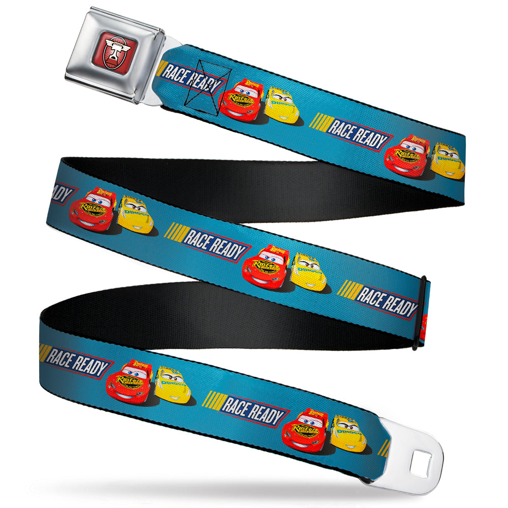 Cars 3 Piston Cup Champion Icon Full Color Red Black White Seatbelt Belt - Cars 3 Lightning McQueen/Cruz Ramirez Pose RACE READY Blue/Yellow/Red Webbing