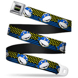 Classic TMNT Logo2 Full Color Seatbelt Belt - Classic TMNT Leonardo Expression Dots/Stripes Black/Yellow/Blue/White Webbing