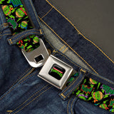 Classic TMNT Logo Full Color Seatbelt Belt - Classic TMNT/Bolts/Faces Black/Greens Webbing