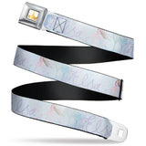 Disney Princess Crown Full Color Golds Seatbelt Belt - Frozen Elsa Snowflake Pose with Trees and Script Blues Webbing