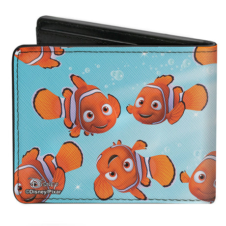 Bi-Fold Wallet - Nemo Swimming Bubbles Collage Blues