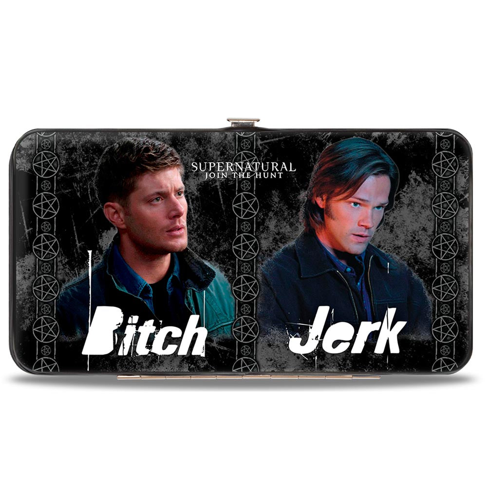 Hinged Wallet - SUPERNATURAL 4-Character Poses BITCH-JERK + IDJITS ASSBUTT Black Grays White