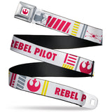 Star Wars Rebel Alliance Insignia Full Color White/Red Seatbelt Belt - Star Wars REBEL PILOT Rebel Alliance Insignia/Lightsaber/X-Wing Fighter White/Red/Yellow/Gray Webbing