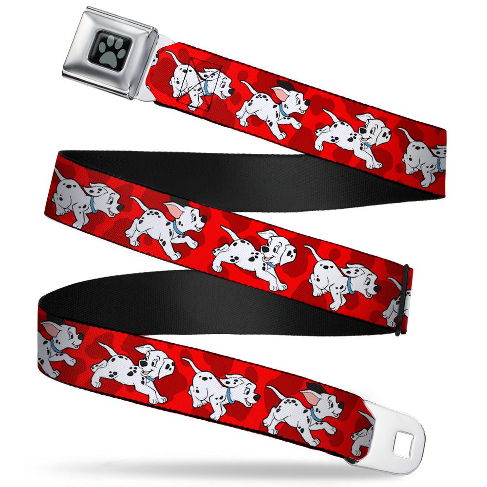 Dalmatian Paw Full Color Black Gray Seatbelt Belt - Dalmatians Running/Paws Reds/White/Black Webbing