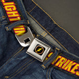 Flash Logo4 Full Color Black Yellow Red Seatbelt Belt - The Flash Running Poses LIGHTNING STRIKES Grays/Red/Yellow Webbing