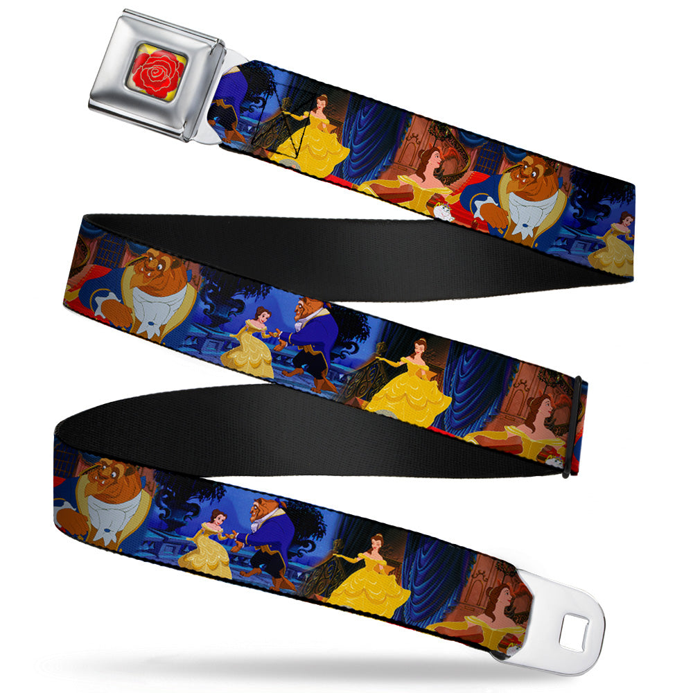 Beauty & the Beast Rose CLOSE-UP Full Color Yellow Red Seatbelt Belt - Belle & Beast Ballroom Dancing Scene Webbing