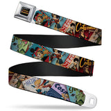 DC COMICS BOMBSHELLS Rays Full Color Black Gray Orange-Red Fade Seatbelt Belt - 8-DC Bombshell Comic Book Covers Stacked Webbing