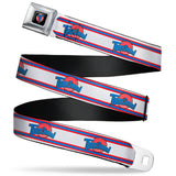 Space Jam Tune Squad Icon Full Color Black/Red/Blue Seatbelt Belt - Space Jam TUNE SQUAD Logo Stripe White/Red/Blue Webbing