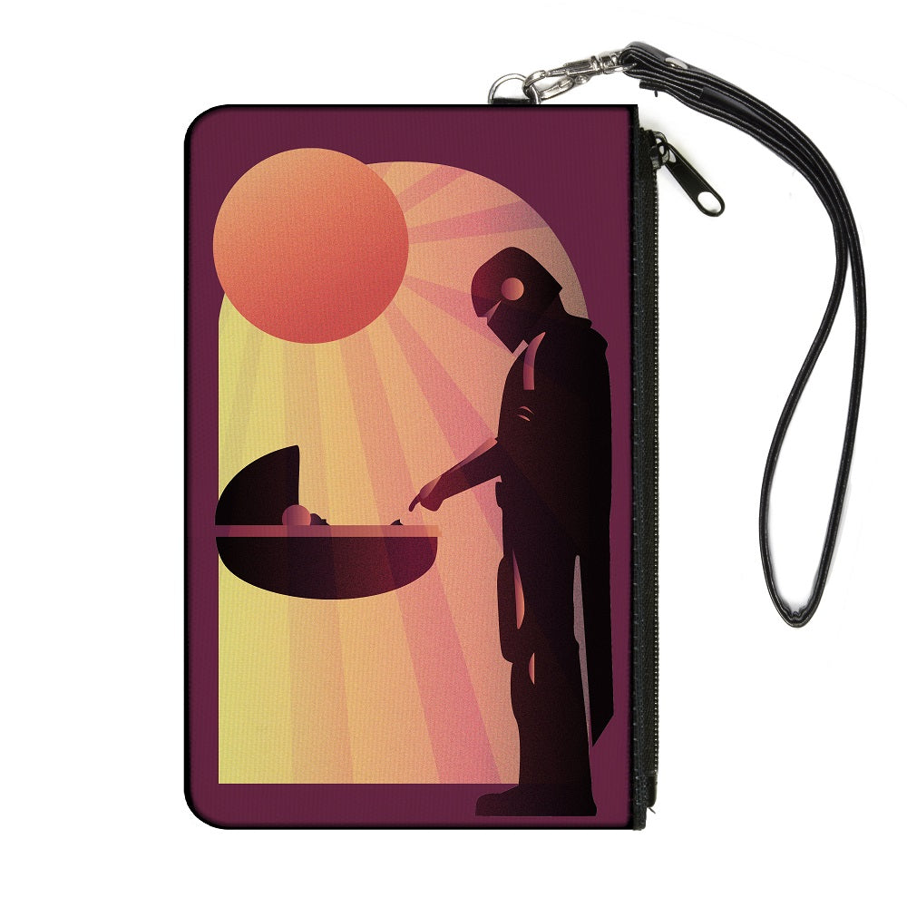 Canvas Zipper Wallet - SMALL - Star Wars The Child and The Mandalorian Touching Fingers Sun Rays Burgundy Oranges