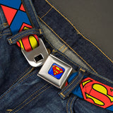 Superman Full Color Blue Seatbelt Belt - Superman Shield CLOSE-UP Blue/Red/Yellow Webbing