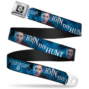 Winchester Logo Full Color Black White Seatbelt Belt - SUPERNATURAL Dean Pose/JOIN THE HUNT Blues/White Webbing