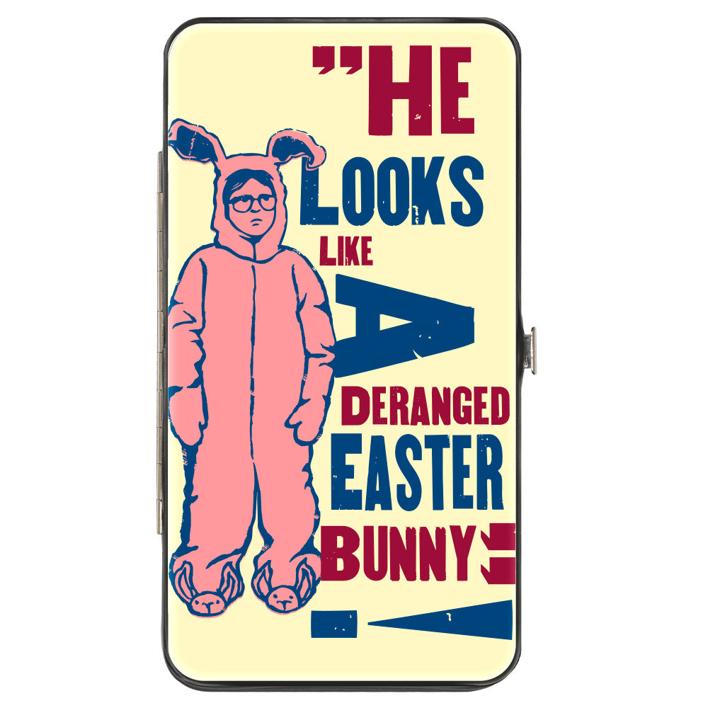 Hinged Wallet - A Christmas Story Ralphie Pink Bunny DERANGED EASTER BUNNY Pose Ivory Blue Pink