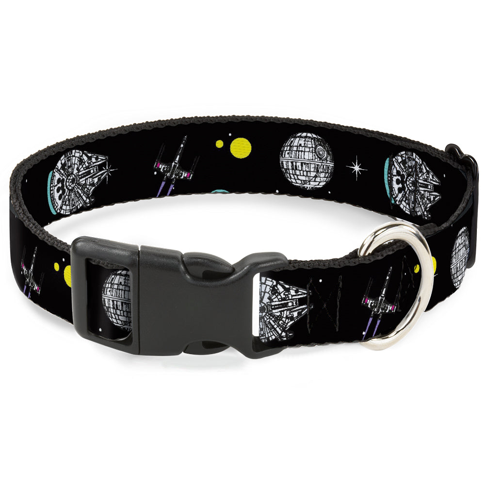 Plastic Clip Collar - Star Wars Death Star Millennium Falcon and X-Wing Fighter in Space Black