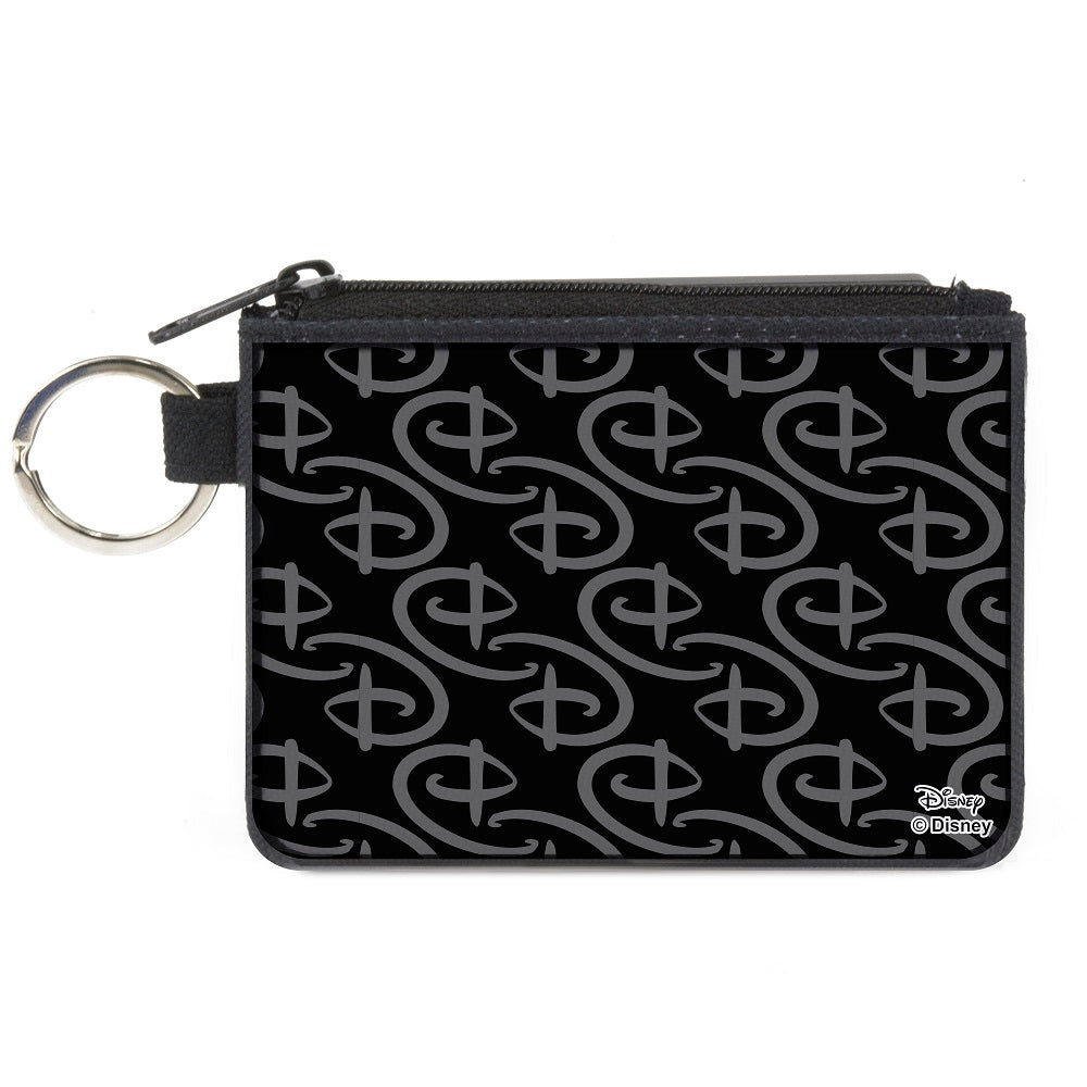 Canvas Zipper Wallet - MINI X-SMALL - Disney Signature D Logo Monogram Black Gray