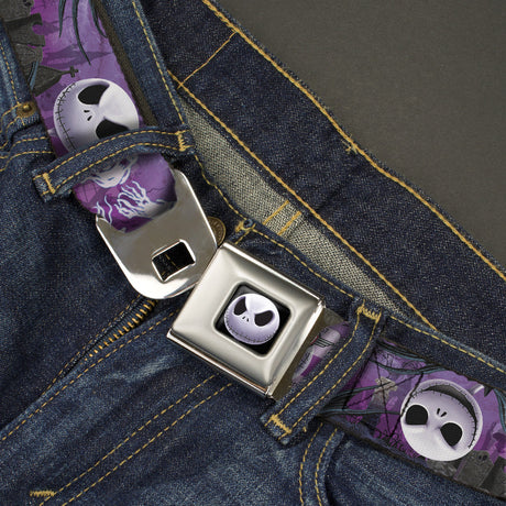 Jack Expression6 Full Color Seatbelt Belt - Jack Expressions/Ghosts in Cemetery Purples/Grays/White Webbing