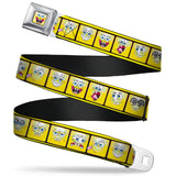 SpongeBob Open Mouth Smile Full Color Seatbelt Belt - SpongeBob 10-Expressions Filmstrip Yellows/Black/White Webbing